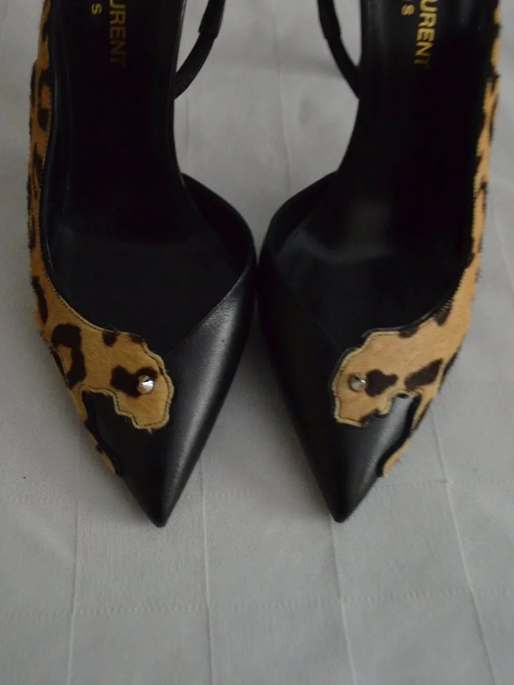 $1095 Sz 36.5 SAINT LAURENT Anja 105 Punk Leopard Slingback Pumps 4" Heels - Picture 9 of 9